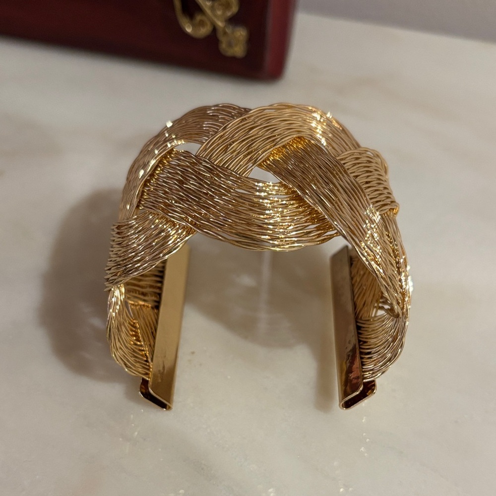 Exaggerated Statement Cuff Bracelet With Weave Te… - image 6